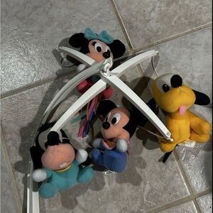 Vintage Disney Plush Toy Musical Mobile with Mickey, Minnie,  Pluto and Goofy!